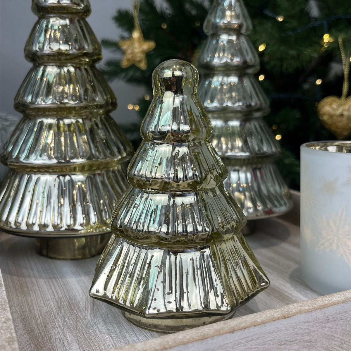 Gold Glass Christmas Tree | Freestanding Mottled Gold Tree Ornament - 13cm Ornament - Tophatter Daily Deals