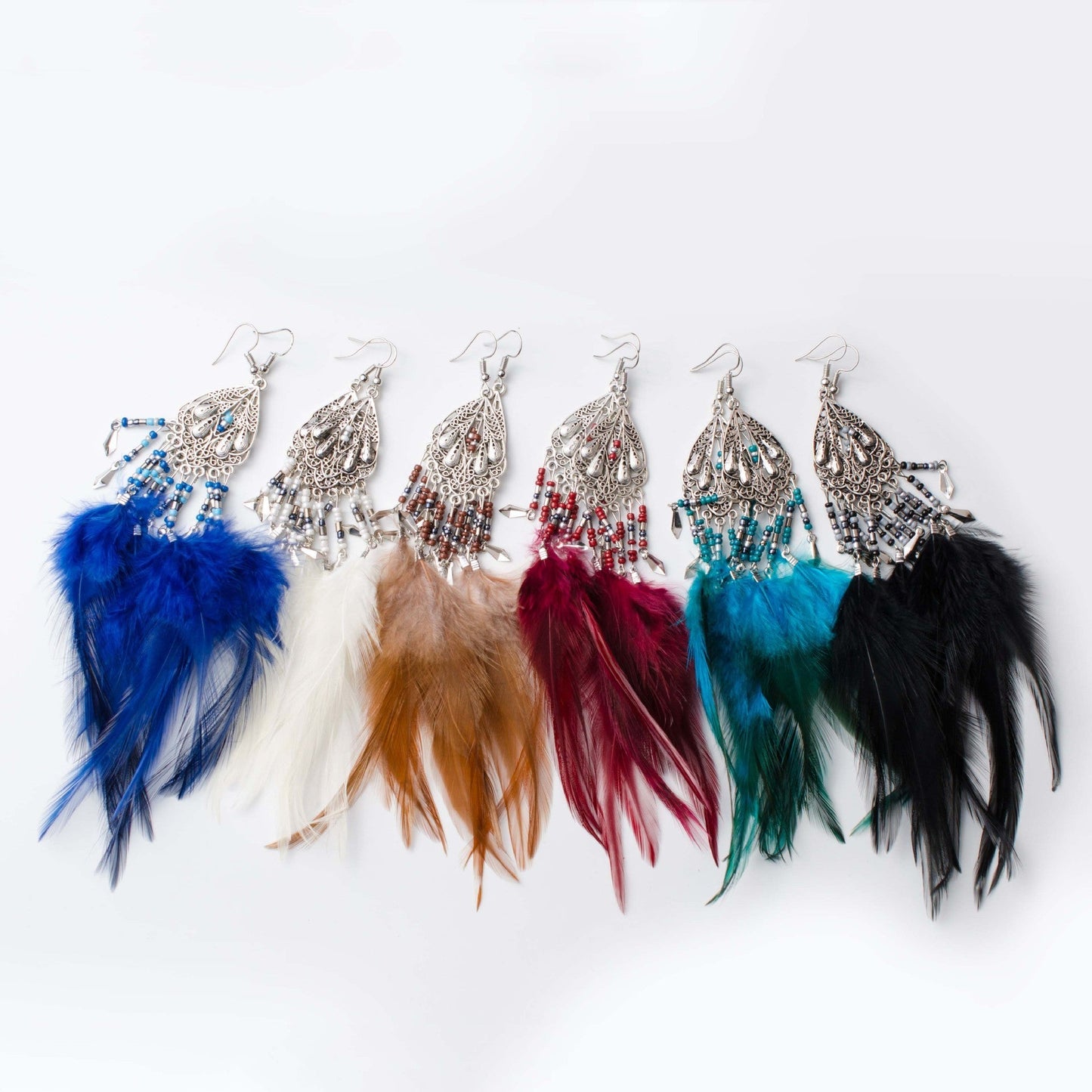 Bohemian Earrings Long Tassel Retro Feather Earrings Ethnic Style Jewelry 0 - Tophatter Daily Deals