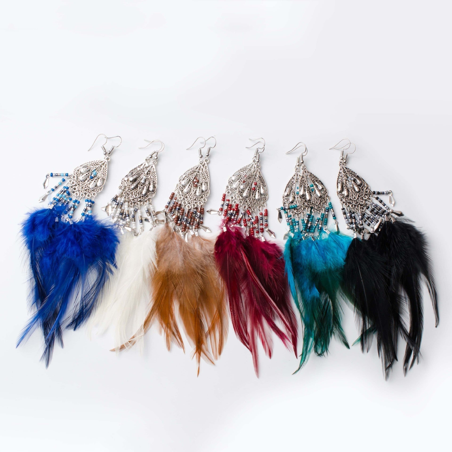 Bohemian Earrings Long Tassel Retro Feather Earrings Ethnic Style Jewelry 0 - Tophatter Daily Deals