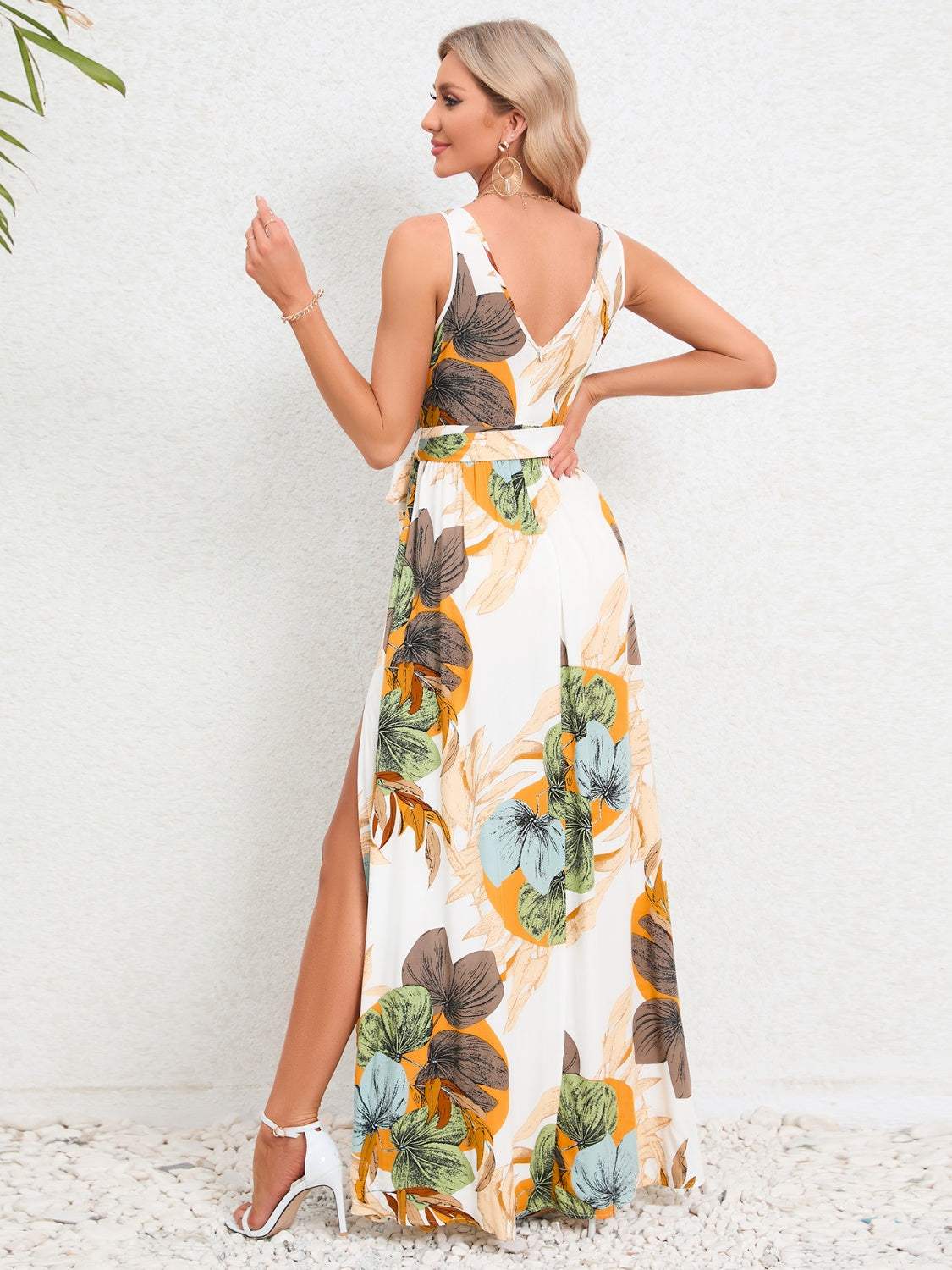 Slit Tied Printed Surplice Dress Casual Dresses - Tophatter Daily Deals