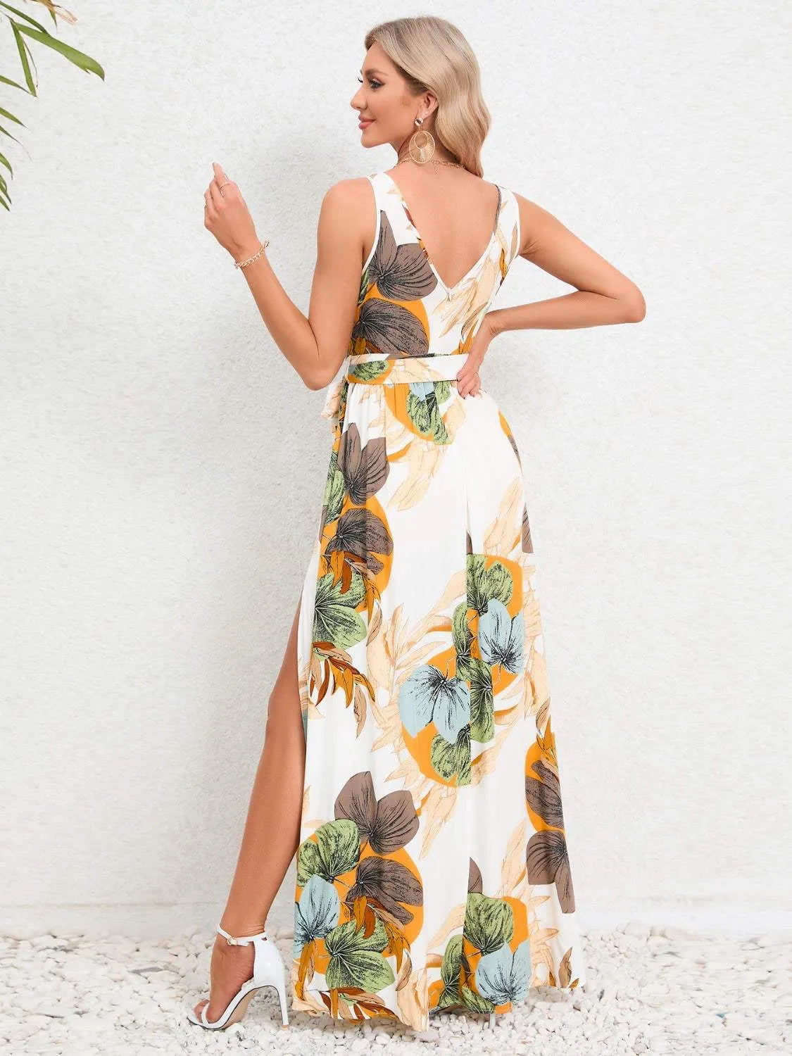 Slit Tied Printed Surplice Dress Casual Dresses - Tophatter Daily Deals