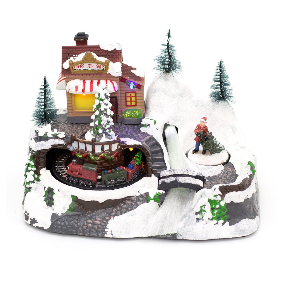 Christmas Scene With Moving Train Xmas Model Village | Light Up LED Animated Christmas Village Ornament | Design Varies One Supplied Model Village - Tophatter Daily Deals