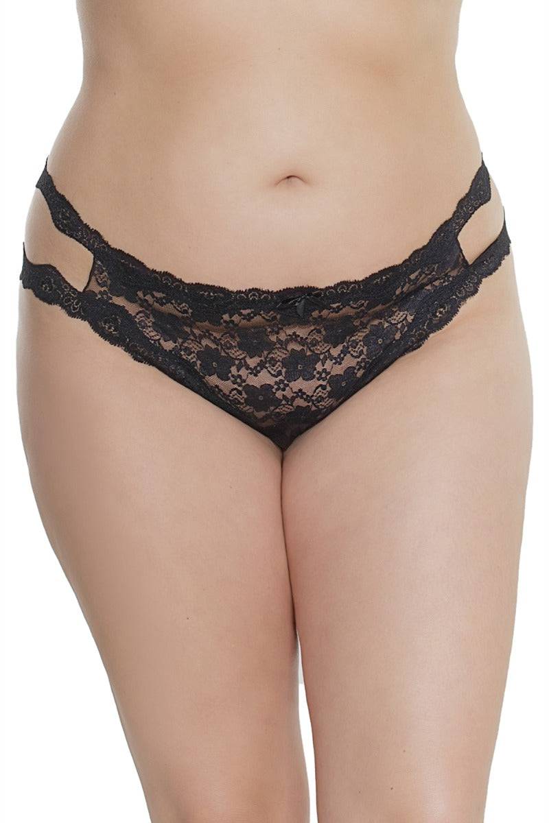 Coquette - 7246X - Crotchless Lace Thong - OSXL Black OSXL Lingerie - Tophatter Daily Deals