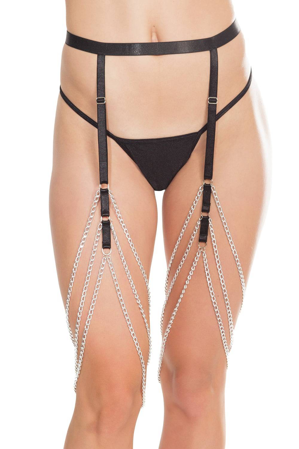 Coquette - 7248 - Chain Garter Belt - Silver/Black - OS Lingerie - Tophatter Daily Deals
