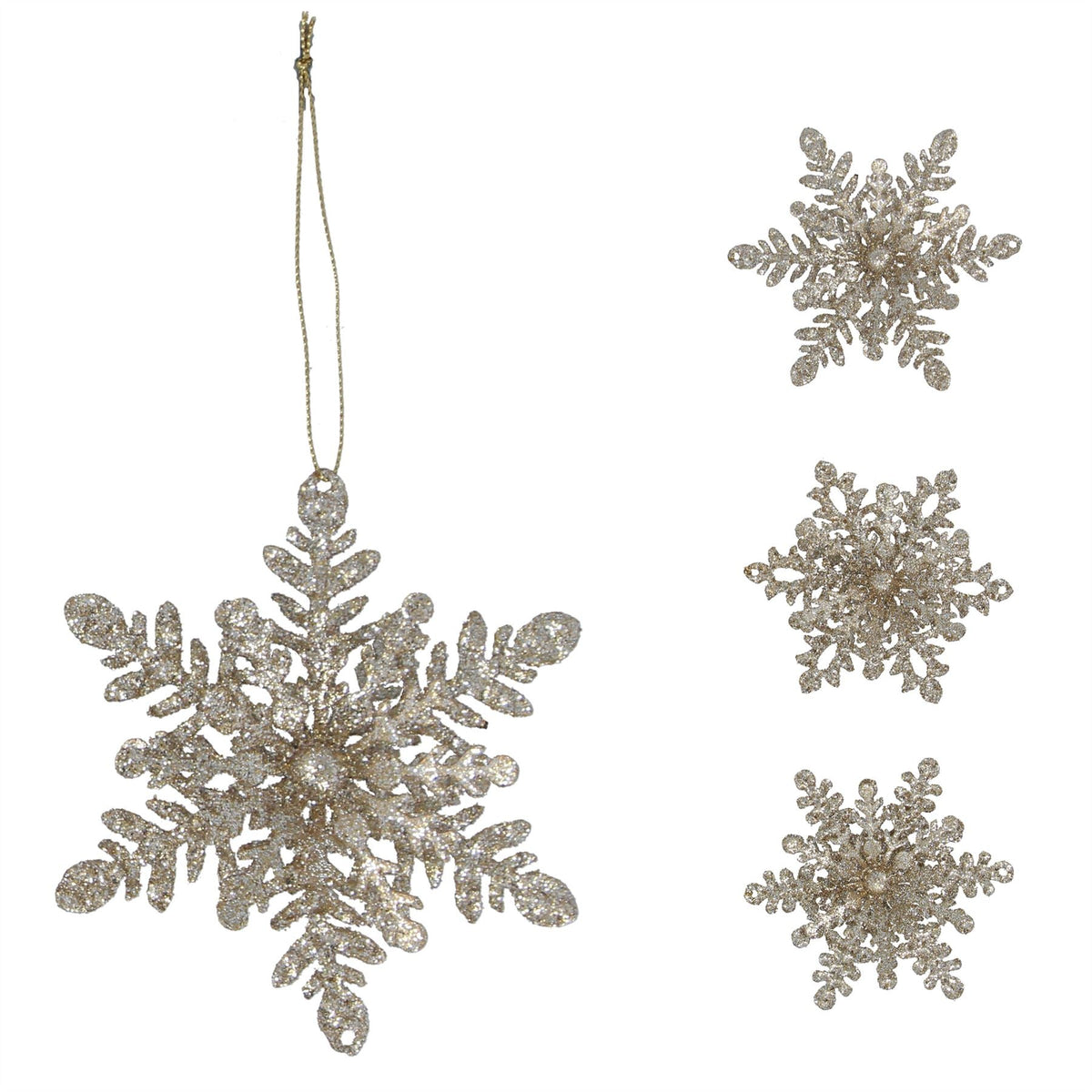 Gold Glitter Tin Snowflake Bauble | Gold Snowflake Christmas Tree Ornament 11cm Baubles - Tophatter Daily Deals