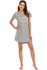 Graphic Round Neck Short Sleeve Lounge Dress Sleep Dresses - Tophatter Daily Deals