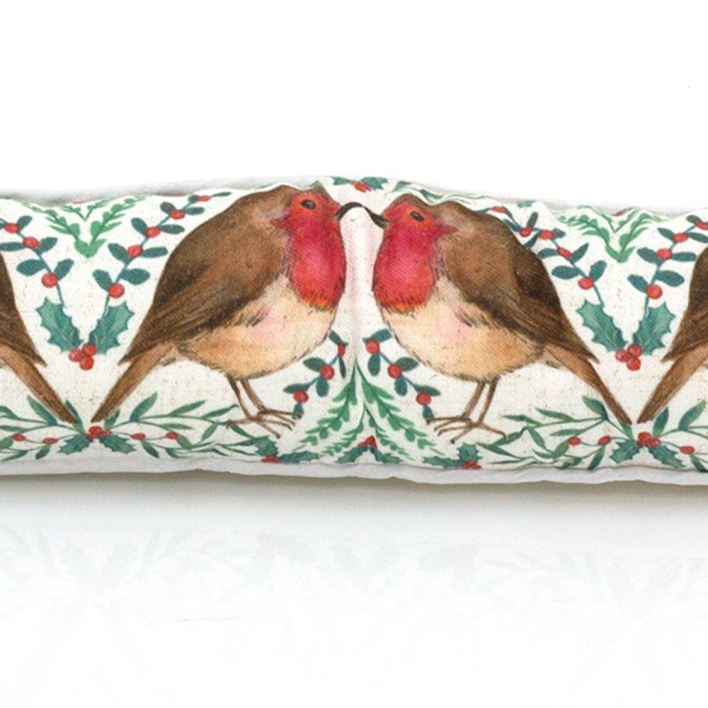 94cm Christmas Robin And Holly Fabric Draught Excluder For Doors | Winter Active Excluder Door Cushion | Festive Holly & Ivy Active Insulator Door Draught Cushion Draught Excluder - Tophatter Daily Deals