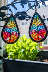 Beautiful Wood and Stained Glass Effect Earrings Earrings - Tophatter Daily Deals