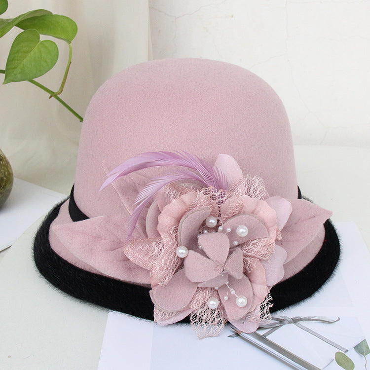 Black Brim Woolen British Feather Flower Top Hat Purple Adjustable 0 - Tophatter Daily Deals