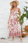 Printed V-Neck Wide Strap Dress Brick Red Casual Dresses - Tophatter Daily Deals