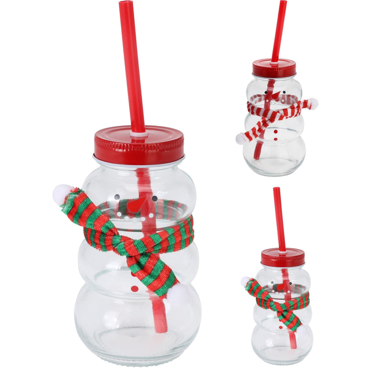Snowman-Shaped Glass Drinking Jar with Lid and Straw | Christmas Mason Jar Drinking Jar - Tophatter Daily Deals