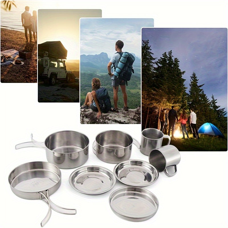 Camping Cookware Set Stainless Steel (8pcs) Camp Cooking - Tophatter Daily Deals