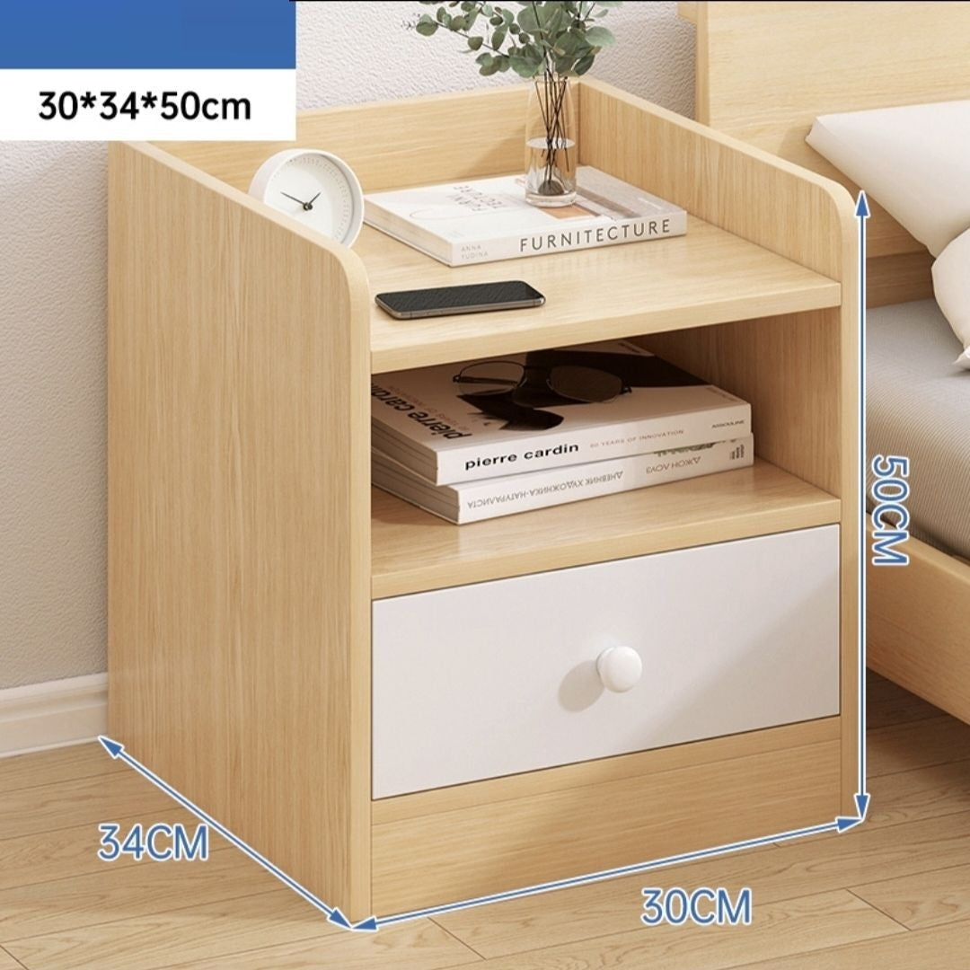 Bedside Table Simple Modern Home Bedroom Crevice Shelf Bedsi Right angle wood Fillet 1layer 30x34x50 0 - Tophatter Daily Deals