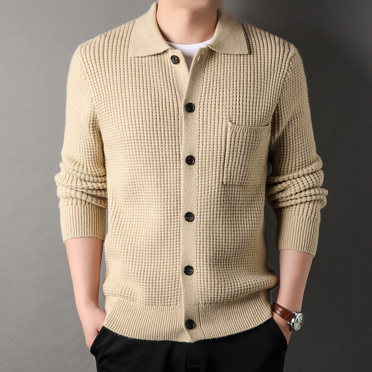 Warm Textured Men's Cardigan - Polo Lapel, Knit For Autumn 3D Changing Face Moving Picture Frame - Tophatter Daily Deals