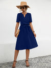 Tied Notched Short Sleeve Dress Navy Casual Dresses - Tophatter Daily Deals