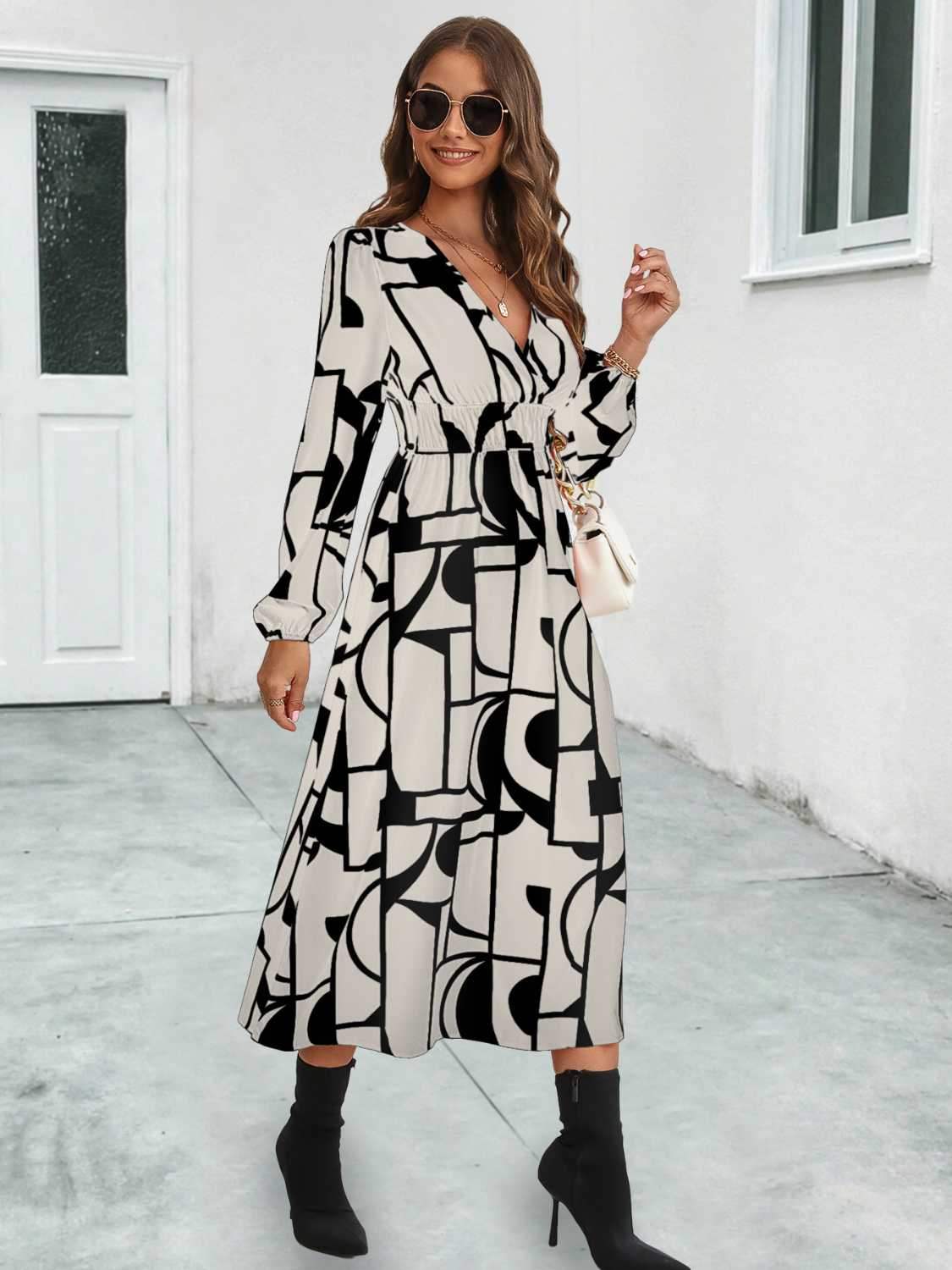 Surplice Neck Long Sleeve Midi Dress Casual Dresses - Tophatter Daily Deals