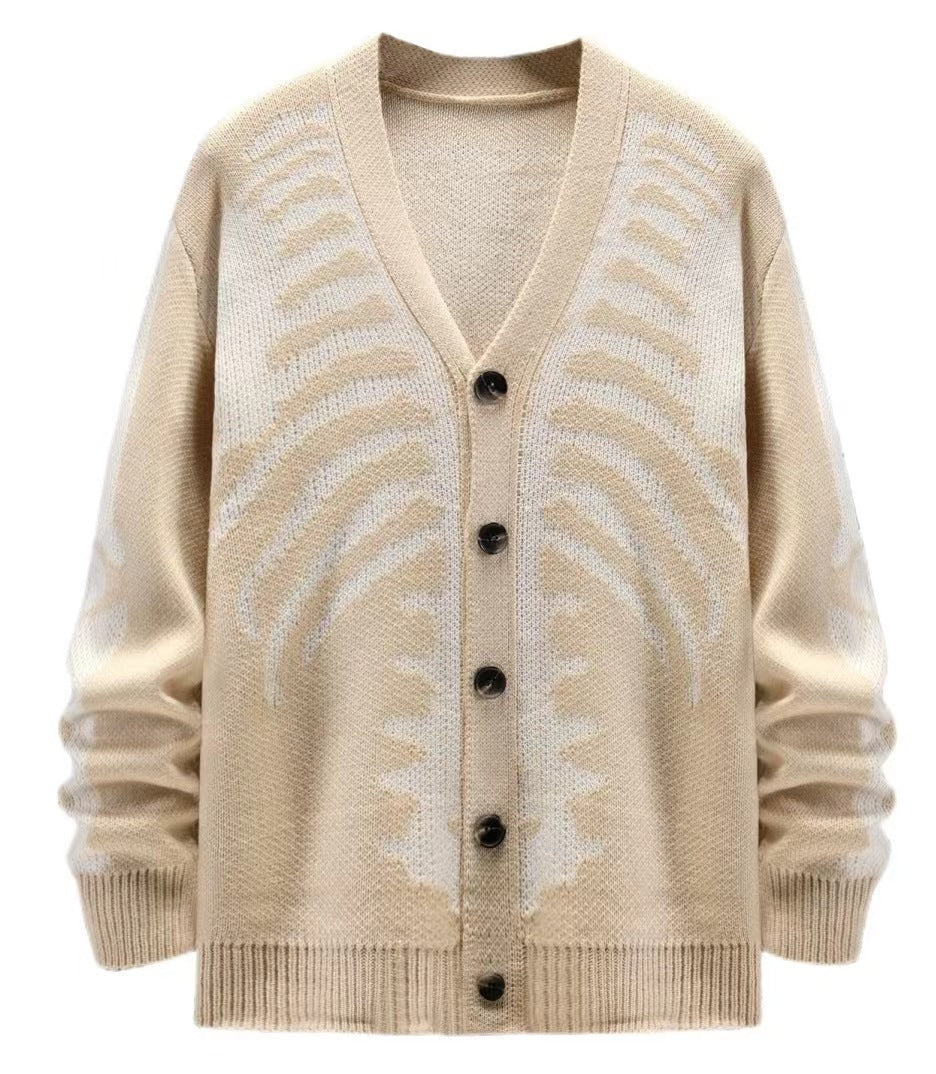 Oversized Men's Jacquard Cardigan - Skeleton Knit, Acrylic Khaki 3D Changing Face Moving Picture Frame - Tophatter Daily Deals