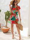 Drawstring Printed V-Neck Mini Dress Casual Dresses - Tophatter Daily Deals