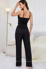 Contrast Trim Cropped Cami and Pants Loungewear Set Loungewear Sets - Tophatter Daily Deals