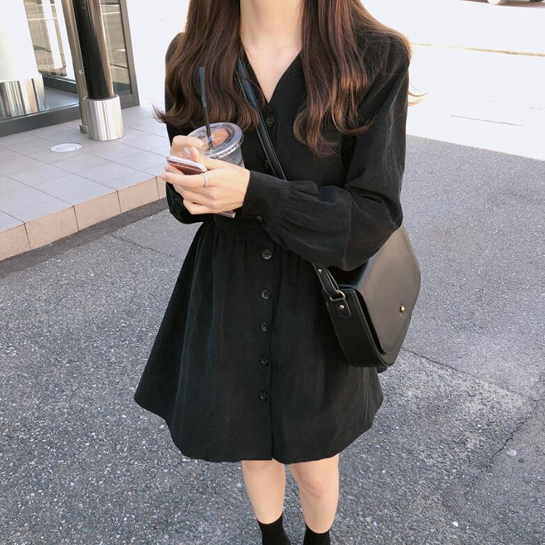 Buttoned Long Sleeve Plus Size Dress Black 0 - Tophatter Daily Deals