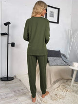 Round Neck Top and Drawstring Pants Lounge Set Loungewear Sets - Tophatter Daily Deals