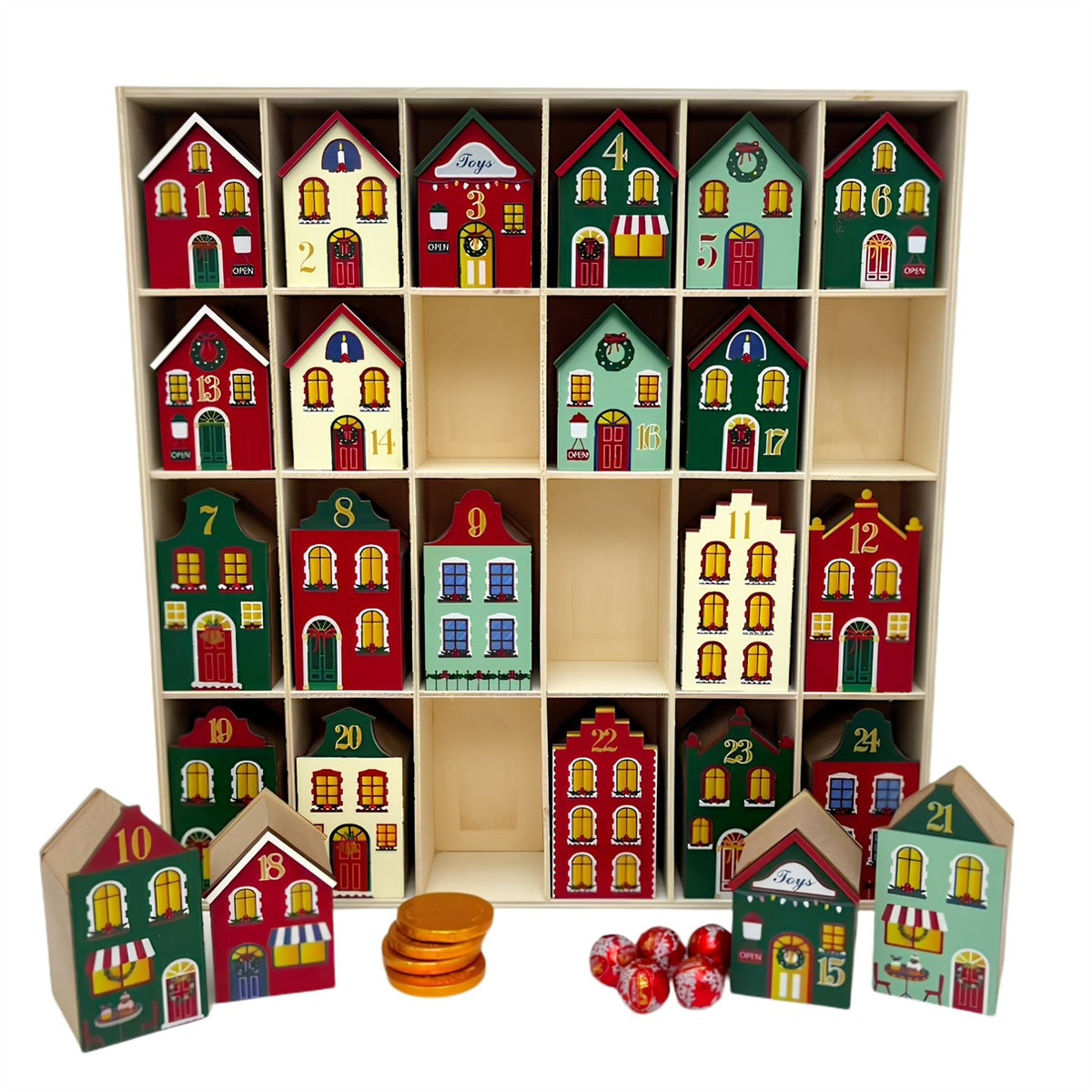 Fill Your Own Advent Calendar, Gisela Graham Reusable Wooden Dutch Village Advent Calendar - Tophatter Daily Deals