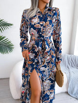 Tied Printed Long Sleeve Midi Dress Casual Dresses - Tophatter Daily Deals