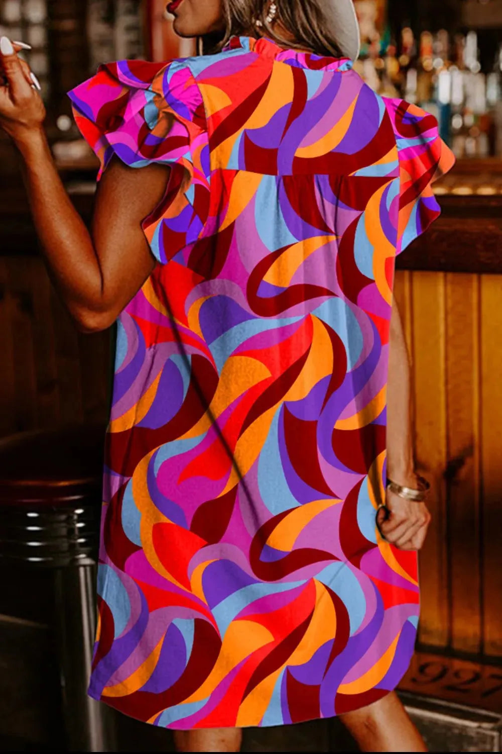 Ruffled Contrast Print Cap Sleeve Mini Dress Casual Dresses - Tophatter Daily Deals