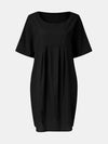 Full Size Round Neck Half Sleeve Dress with Pockets Black Casual Dresses - Tophatter Daily Deals