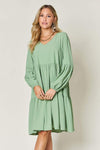 Double Take Full Size V-Neck Balloon Sleeve Tiered Dress Casual Dresses - Tophatter Daily Deals