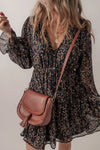 Printed Buttoned V-Neck Flounce Sleeve Dress Casual Dresses - Tophatter Daily Deals