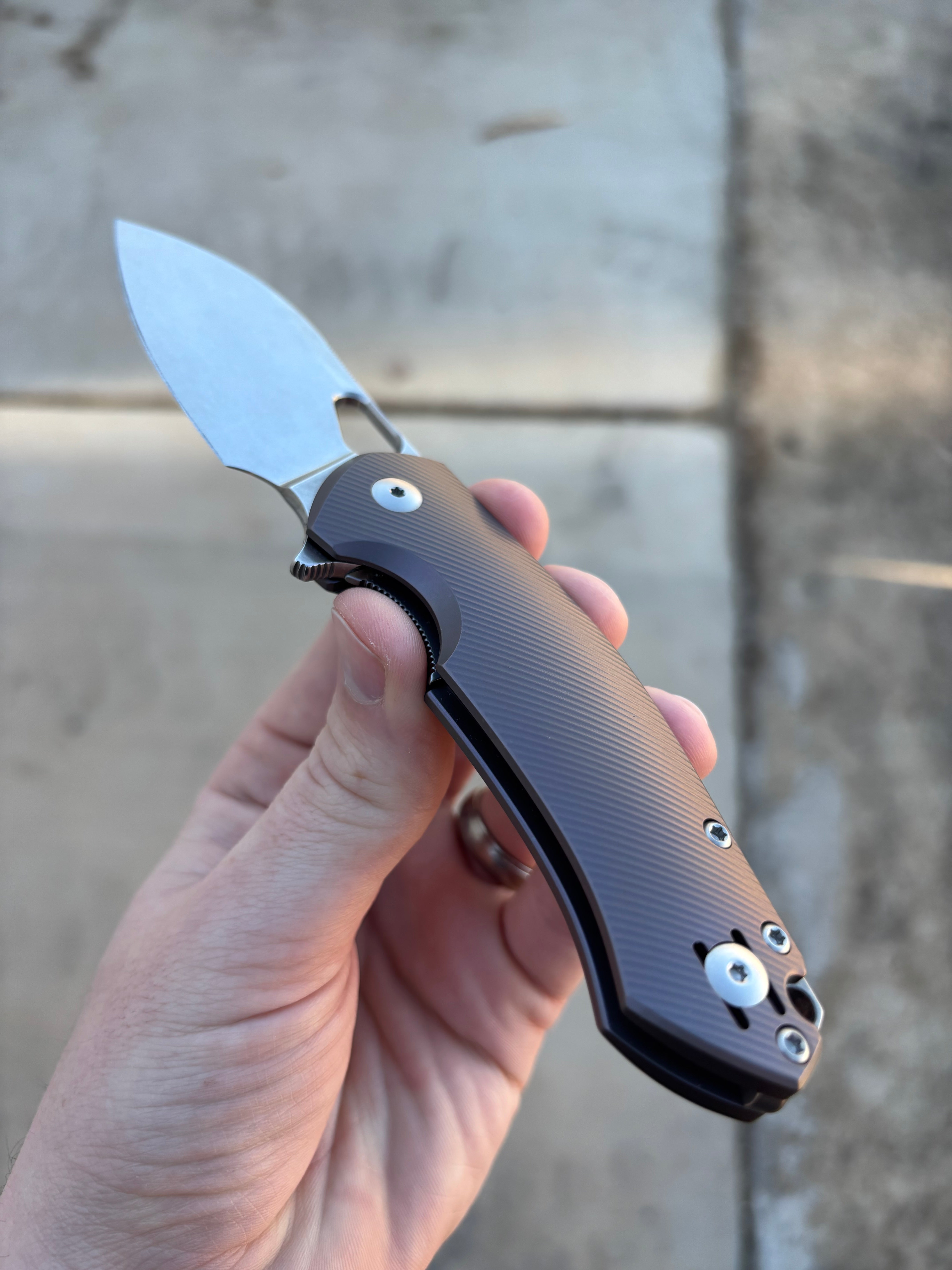 GiantMouse ACE Biblio XL - Purple and Bronze Anodized Titanium Handle - St. Nick's Knives Exclusive - CPM-Magnacut Collectors - Tophatter Daily Deals
