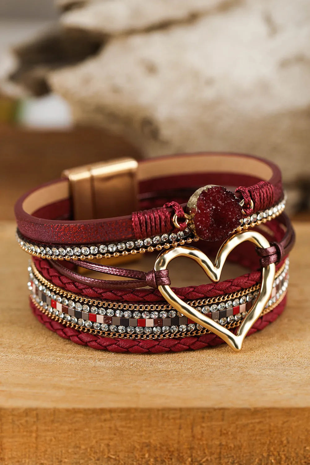 Fiery Red Valentine Rhinestone Heart Layered Bracelet Bracelets - Tophatter Daily Deals