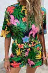 Printed Half Sleeve Top and Shorts Lounge Set Mid Green Loungewear Sets - Tophatter Daily Deals