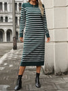 Striped Round Neck Long Sleeve Dress Black Forest Casual Dresses - Tophatter Daily Deals