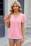 V-Neck Short Sleeve T-Shirt Blush Pink Women's T-Shirts - Tophatter Daily Deals