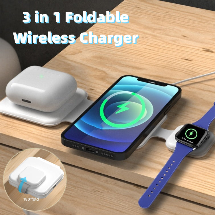 3 In 1 Magnetic Foldable Wireless Charger Charging Station Multi-device Folding Cell Phone Wireless Charger Gadgets 0 - Tophatter Daily Deals