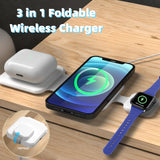 3 In 1 Magnetic Foldable Wireless Charger Charging Station Multi-device Folding Cell Phone Wireless Charger Gadgets 0 - Tophatter Daily Deals