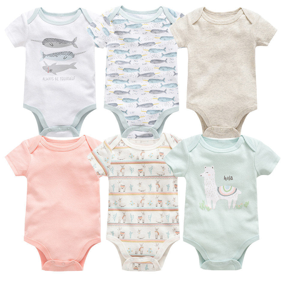 6-piece baby jumpsuit new short-sleeved baby clothes Combination 8 0 - Tophatter Daily Deals