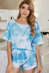 Tie-Dye Boat Neck Top and Shorts Lounge Set Sky Blue Loungewear Sets - Tophatter Daily Deals