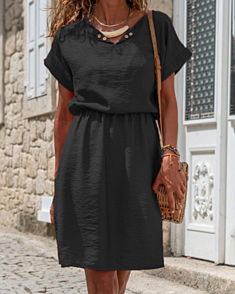 Splicing Plain Color Mid Dress Black Midi Dresses - Tophatter Daily Deals