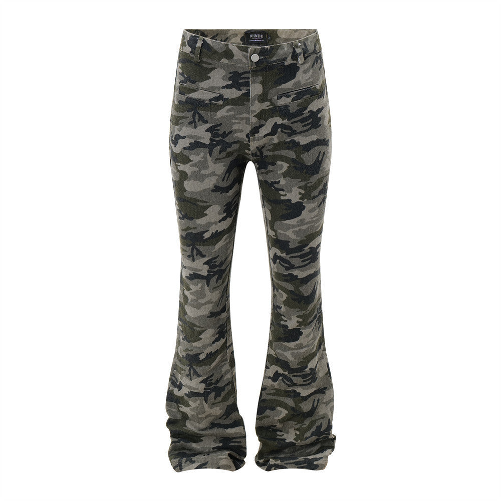 American Retro Camouflage Bell-bottom Pants Men 0 - Tophatter Daily Deals