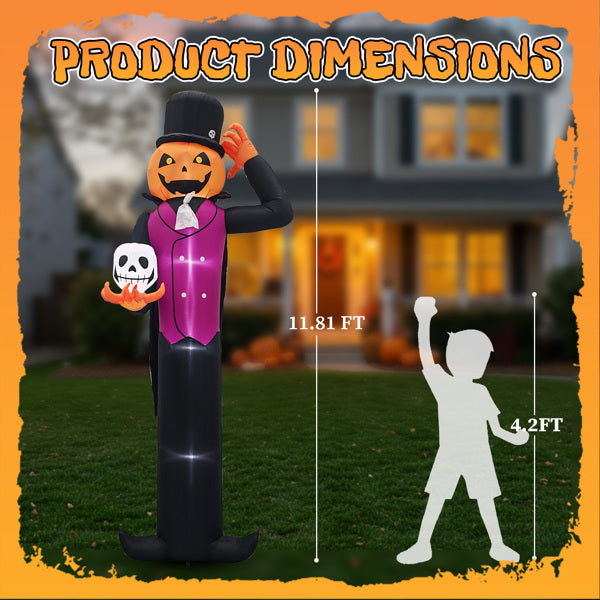 12ft Caped Pumpkin Man Inflatable Halloween Yard Decor 3D Changing Face Moving Picture Frame - Tophatter Daily Deals