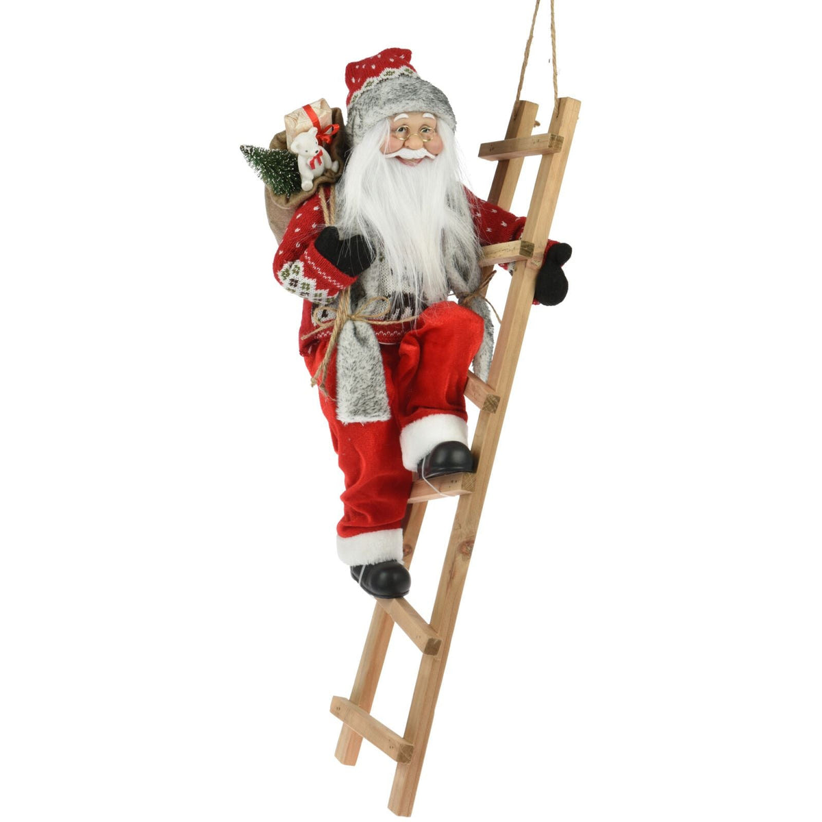 Santa on a Ladder Figurine | Traditional Climbing Father Christmas Decoration - 65cm Ornament - Tophatter Daily Deals
