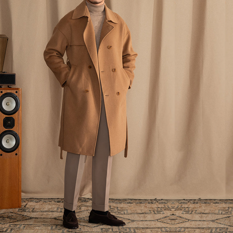 Warm Mens Mid-Length Coat - Drop Shoulder, Wool, Winter Light Camel 3D Changing Face Moving Picture Frame - Tophatter Daily Deals