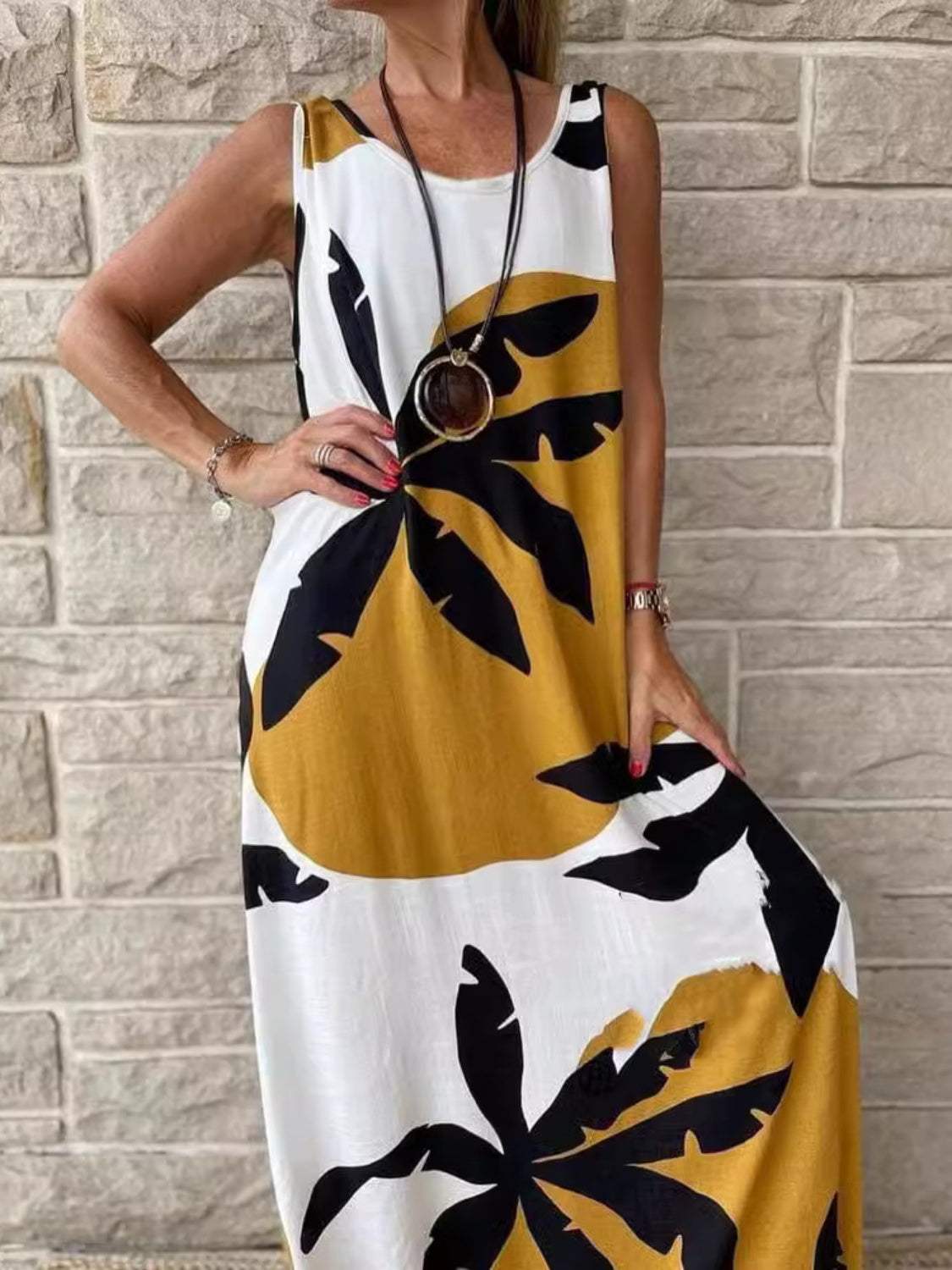 Printed Round Neck Mini Tank Dress Casual Dresses - Tophatter Daily Deals