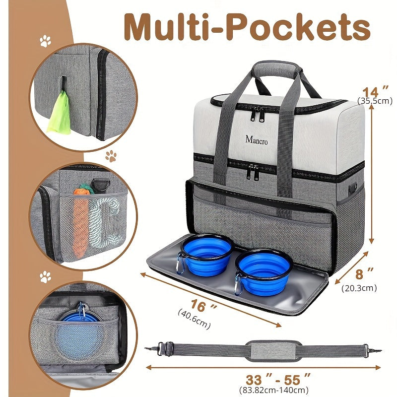 Dog Travel Bag Dual Layer with Bowls & Containers Pet Carriers & Crates - Tophatter Daily Deals