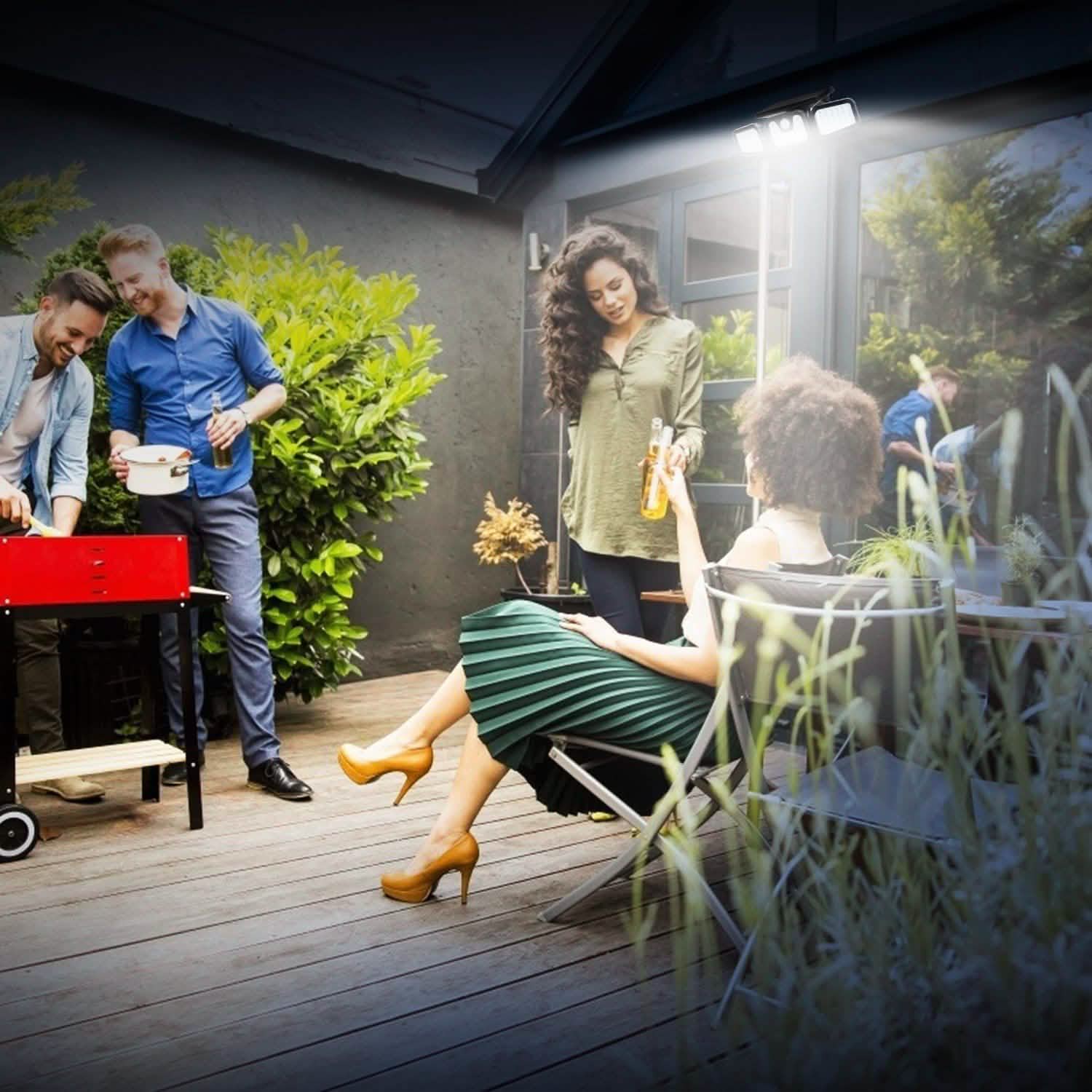 74 LEDs 3 Adjustable Solar Head Motion Sensor Flood Light Outdoor Lighting - Tophatter Daily Deals