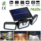 74 LEDs 3 Adjustable Solar Head Motion Sensor Flood Light Outdoor Lighting - Tophatter Daily Deals