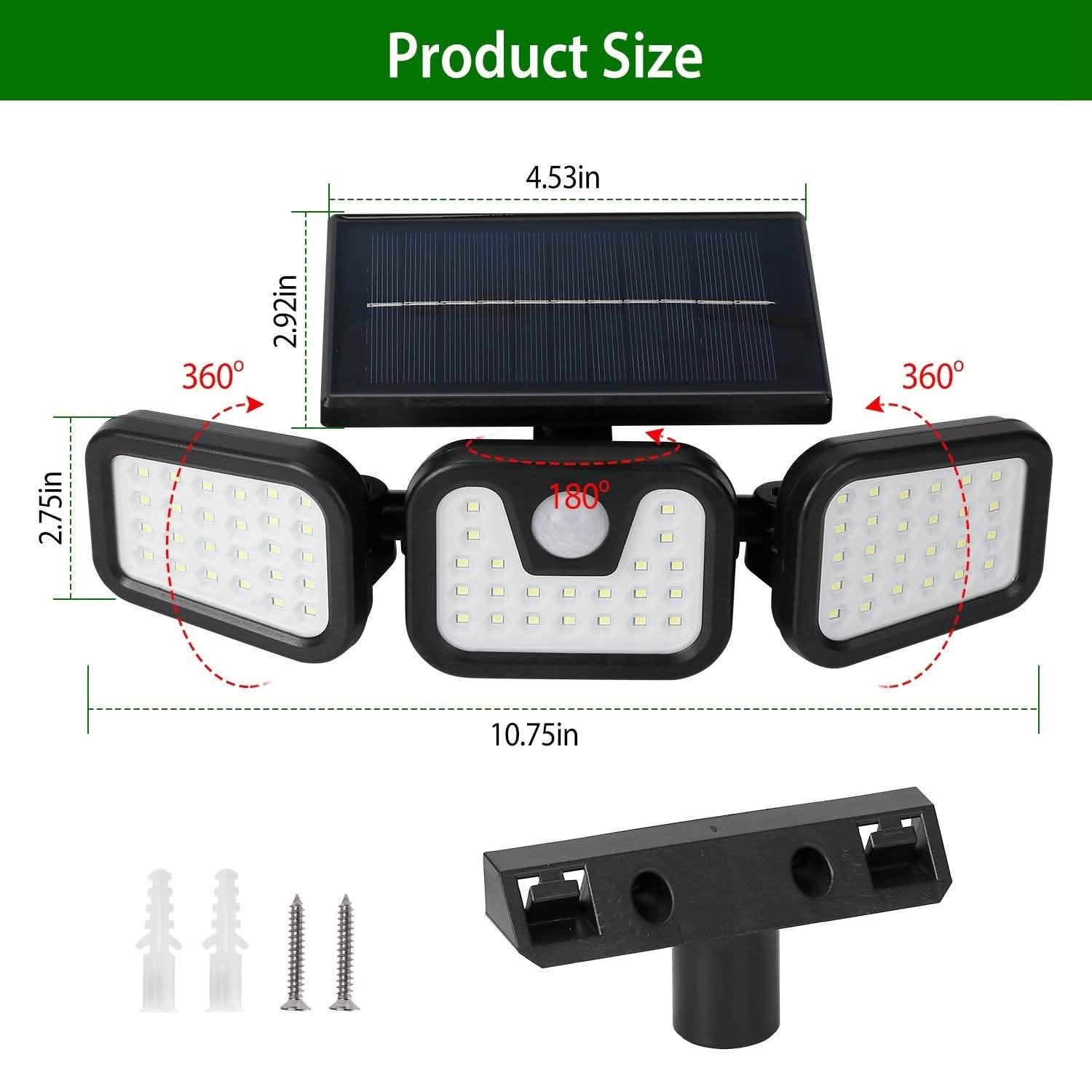 74 LEDs 3 Adjustable Solar Head Motion Sensor Flood Light Outdoor Lighting - Tophatter Daily Deals